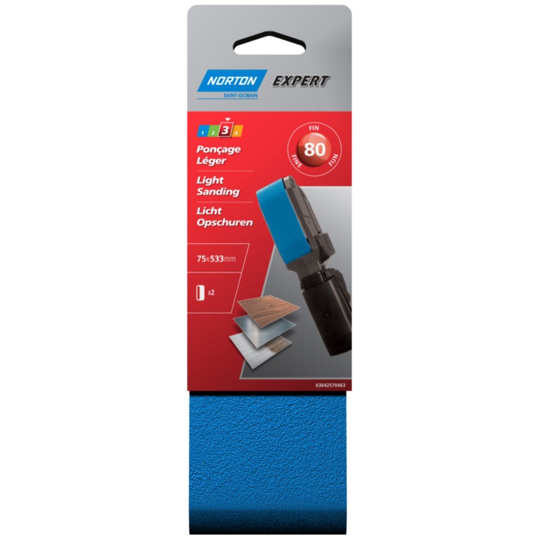 Norton Lot De 2 Bandes Abrasives Expert 75 X 533 Mm Grain 80 – Bandes Ponçage Performantes Norzon