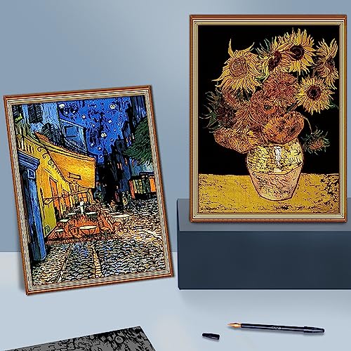 scratch art rainbow painting paper 4 pcs vincent van gogh engraving art amp craft set diy sketch card scratchboard for kids amp adults cafe terrace at night sunflowers starry night over the rhonevg