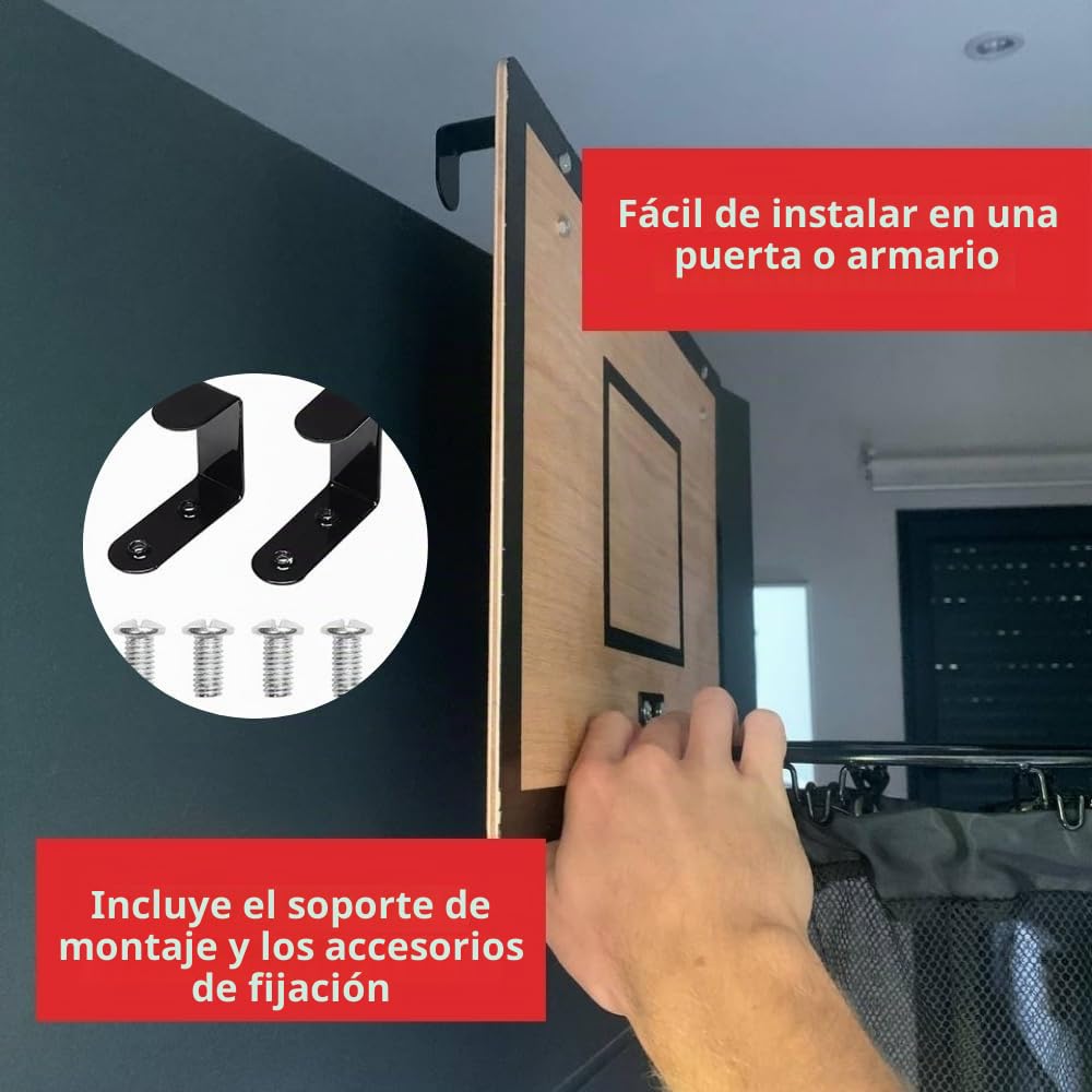 Générique TheDunk - Cesta de baloncesto de madera para ropa sucia, pared y puerta, con bolsa extraíble, pelota y bomba de aire, juegos de baloncesto para recoger ropa sucia, regalo para niños y adulto