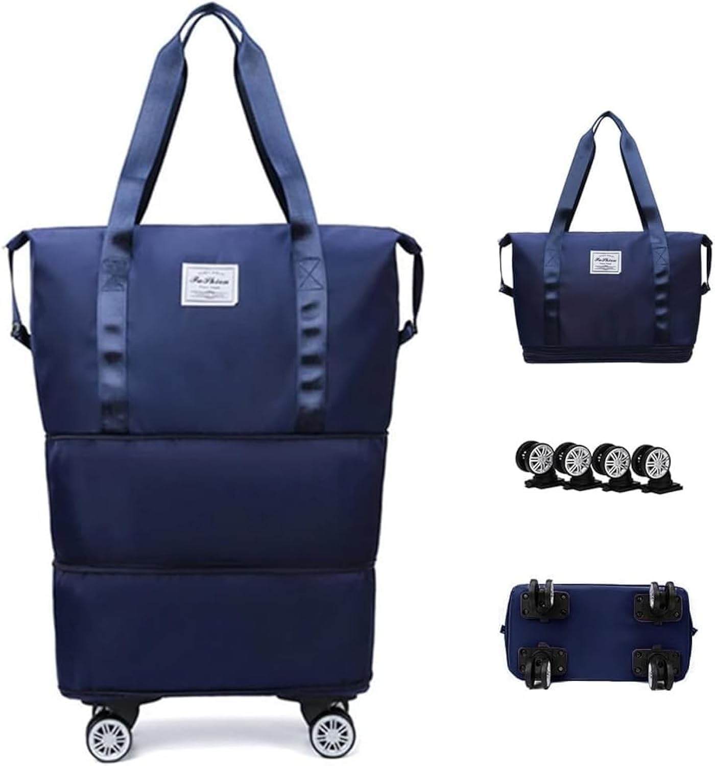 AUTOYSURRolling Duffle Bag,Expandable Foldable Travel Duffel Bag with Removable Wheels, Carry-On Large Duffel Bag, Collapsible Rolling Travel Bag for Men Women Travel Or Business (Deep Blue)
