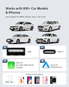 Wireless CarPlay Adapter for iPhone, Convert Wired to Wireless, Small Size