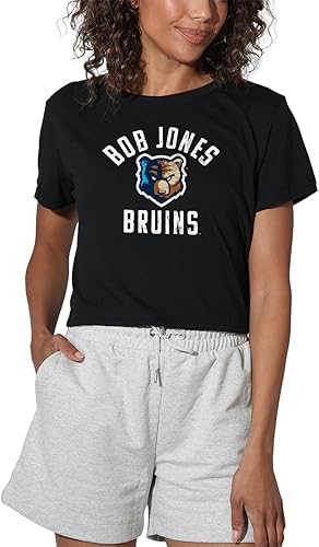 Bob Jones University Official Bruins Logo Women's Crop Top T-Shirt, Black, X-Large