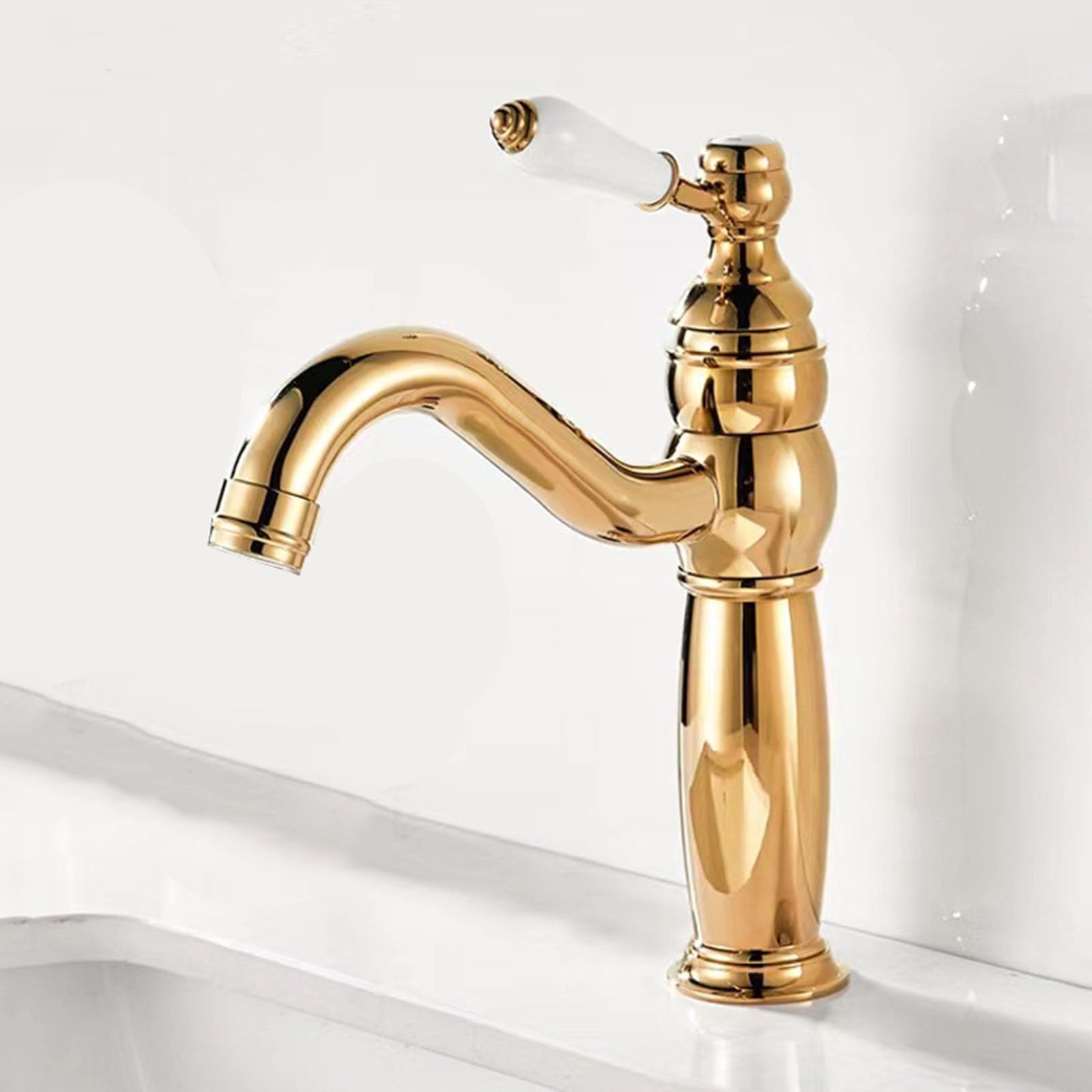 ZQFHSX Bathroom Basin Mixer Tap Sink Vintage Single Handle, Swivel Spout Hole Gold Short