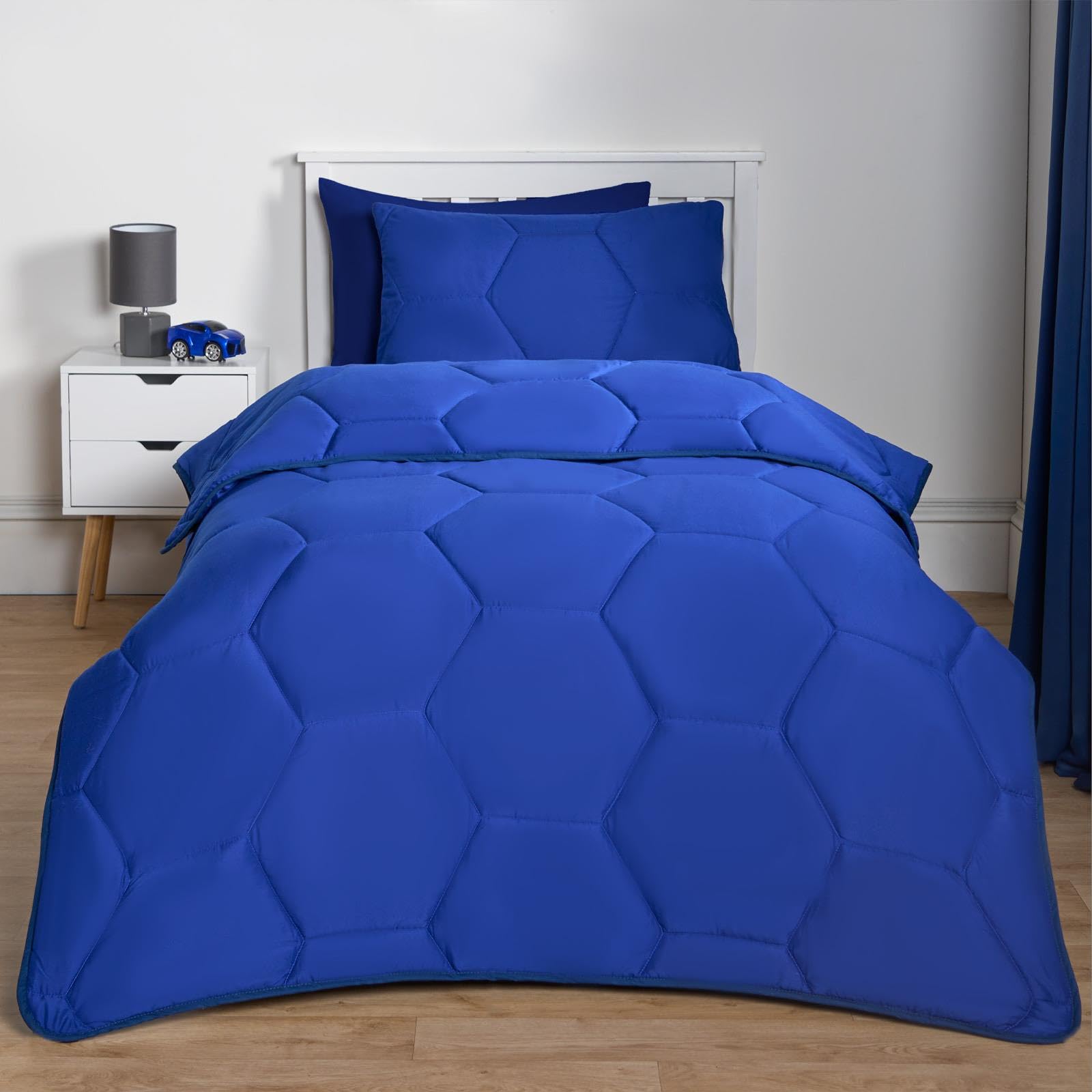 Ohs Blue - Honeycomb Coverless Duvet Single 7.5 Tog, Honeycomb Quilted Soft Warm Fabric Summer Duvets For All Season Machine Washable Single Duvet & Pillowcase, Blue