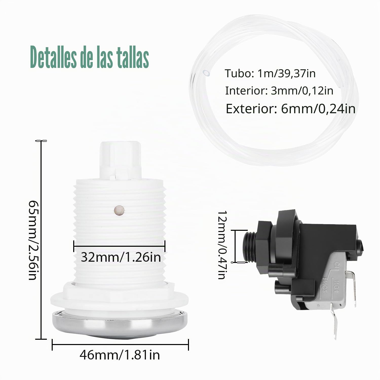 Juego de Interruptor de Botón de Aire de 250 V, Piscina de Spa, Interruptor de Encendido Y Apagado, Interruptor Neumático, Bomba Dde Aire, Equipo Sanitario, Kit de Interruptor de Botón