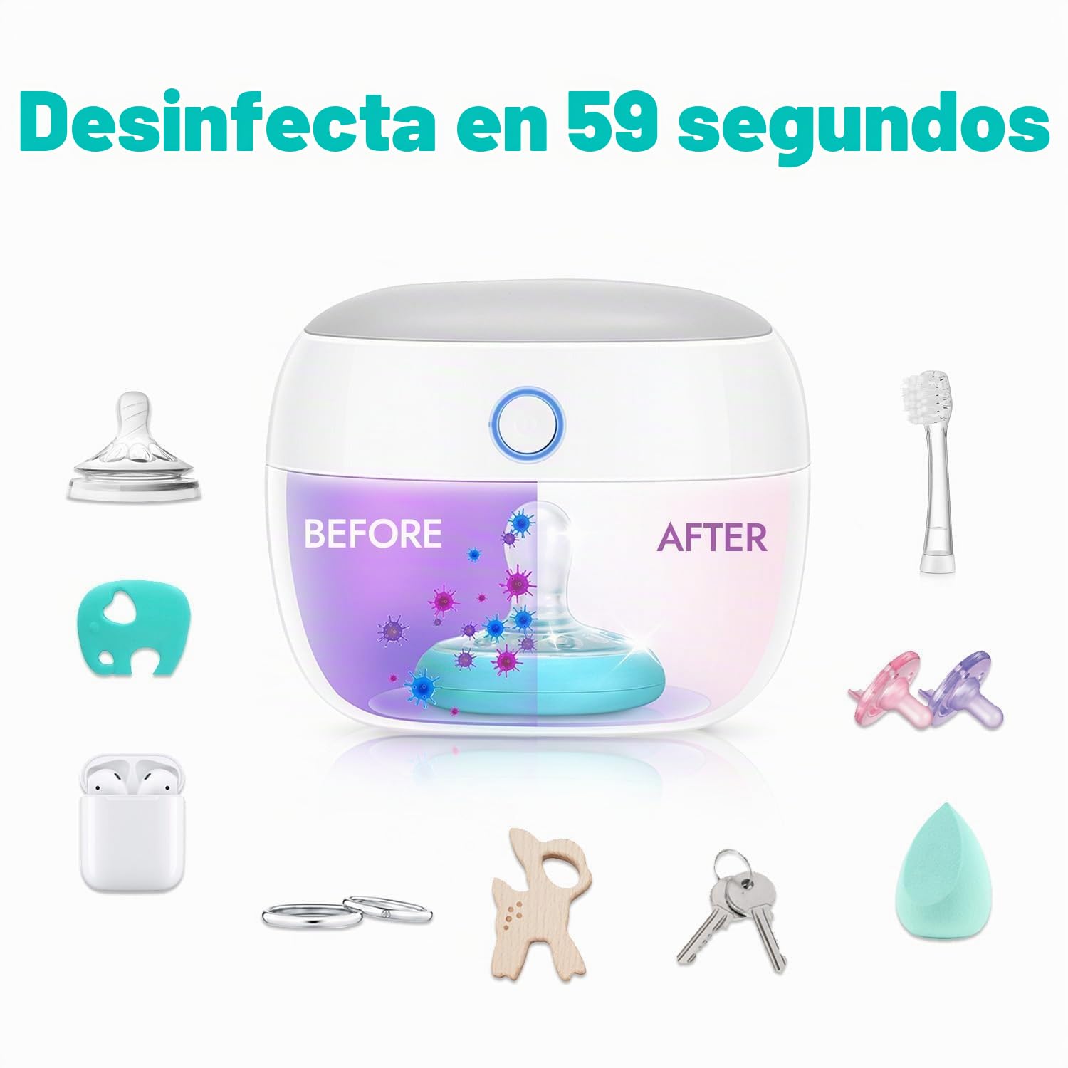 Esterilizador portátil de luz UV Papablic, mini caja desinfectante UV-C para chupete y más, esterilización del 99,99% en 59 segundos, recargable por USB