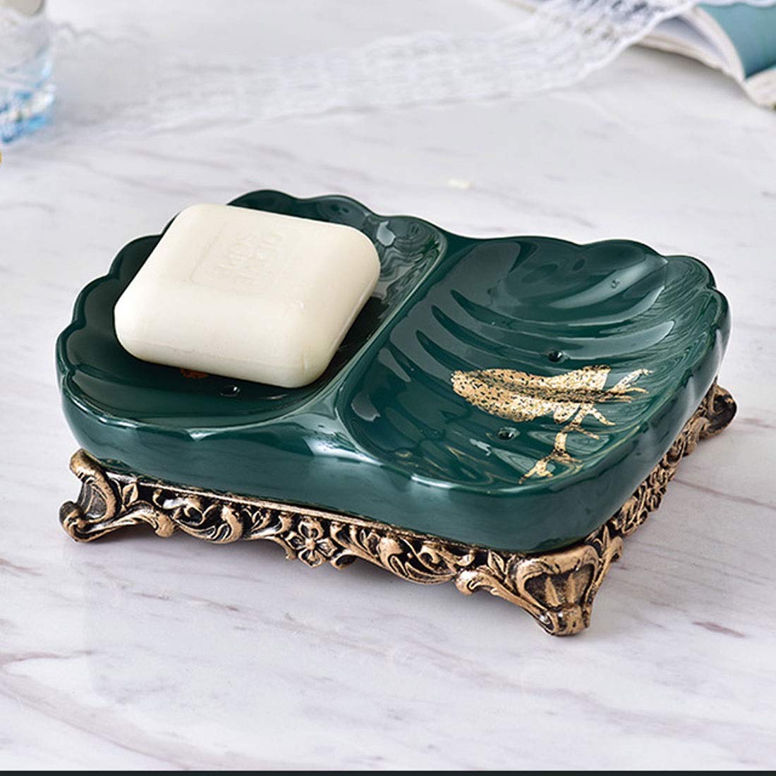 Jabonera Baño Multifuncional Doble Rejilla de Drenaje de cerámica Jabón Caja de jabón Creative Box baño Exclusivo Hotel Soap Box Jabonera Ducha
