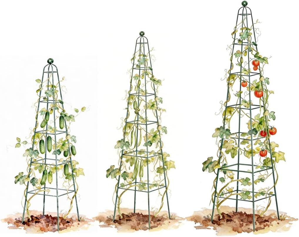 Vego Garden 9 ft Pyramid Obelisk Garden Trellis, Metal Rustproof Plant Support Rose Trellis, Tower Potted Cages for Flowers Fruits Vegetable Vines Indoor & Outdoor