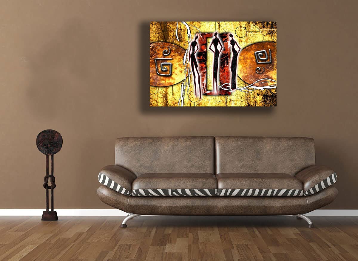 Quadro Moderno ETNICO arte africana donna sole africa Quadri moderni da Parete XXL grande Stampa su tela Canvas Decorazione muro Murale Soggiorno Arredo Camera da letto Cucina (70x100 cm, 4)