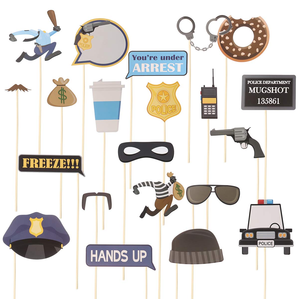 21Pcs Cops Robbers Police Photo Booth Props Fun Police Party Supplies Police Theme Birthday Party Decorations
