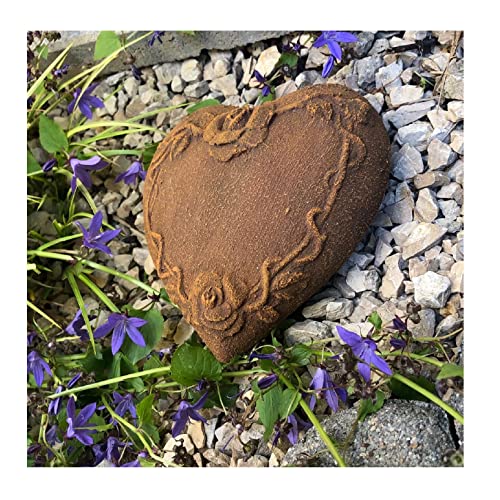 Radami Grabherz mit Rosen Rosenranke Grabschmuck Gedenkstein Dekoherz Dekoration Rost Optik 14,5cm