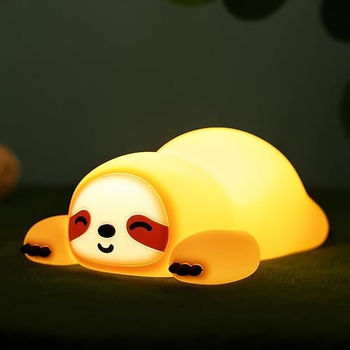 Miniatura 8 de Luz nocturna de perezoso, lindo regalo de perezoso para niños, lámpara de silicona regulable para guardería, adorable lámpara táctil recargable para