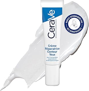 CeraVe - Crème Réparatrice Contour des Yeux - Réduit Poches & Cernes - Crème Yeux Hydratante 24 h - 3 Céramides, Acide Hyaluronique & Extraits de Plantes Marines - Tous Types de Peau - 14 ml