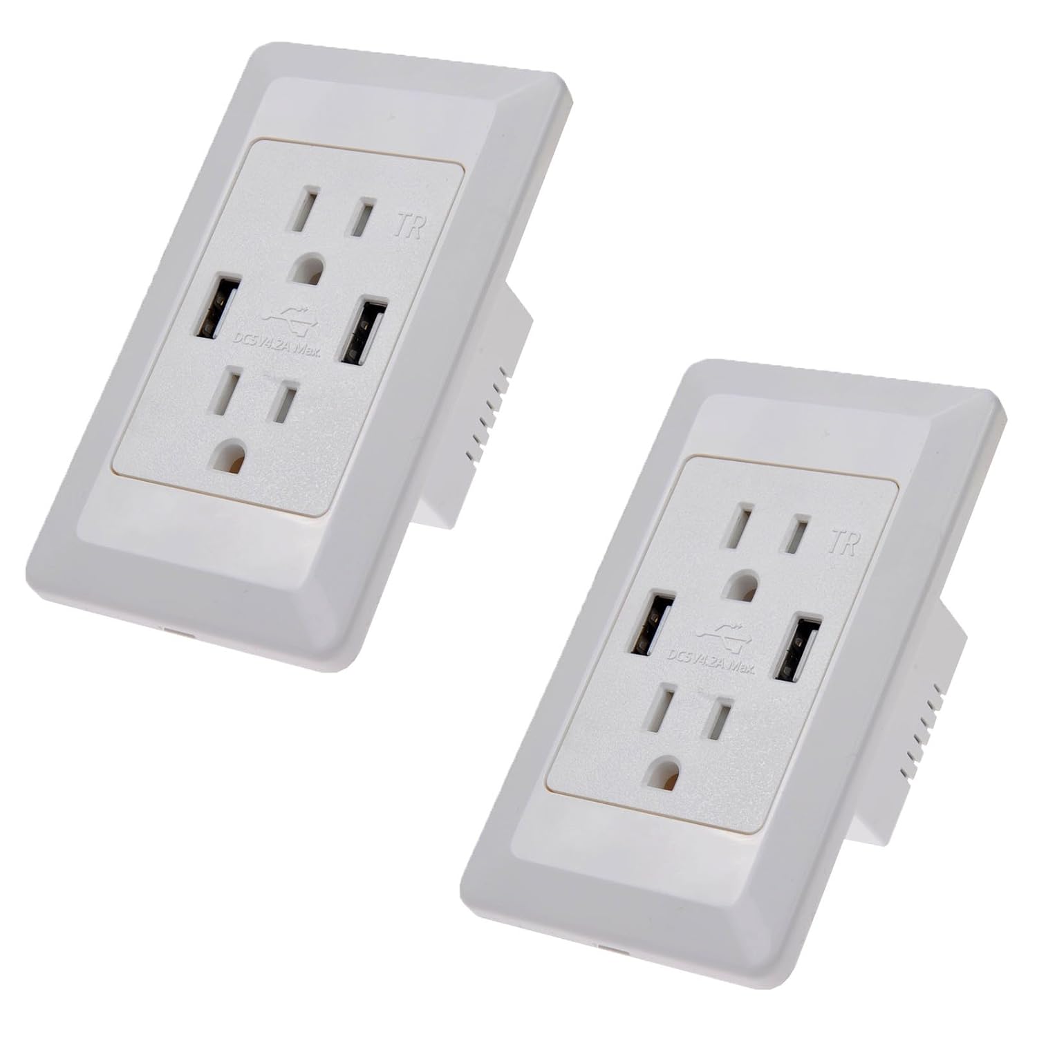 High Speed Charger 4.2A Charging Capability USB Outlet, Duplex Tamper Resistant Receptacle 15-Amp for iPhone XR XS Max Samsung Galaxy, Wall Plates Included ETL Listed (2-Pack, White)