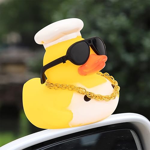 Miniatura 6 de Wonuu Decoración de pato de goma para automóvil, adorno de tablero con mini collar de anillo de natación y gafas de sol