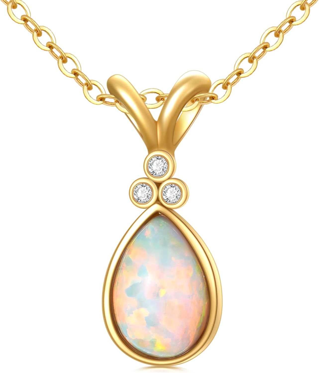 Solid 14K Gold Natural Round Ruby/Moissanite/Opal/Blue Topaz Pendant Necklace Real Gold Gemstone Jewelry Gift for Mother Women