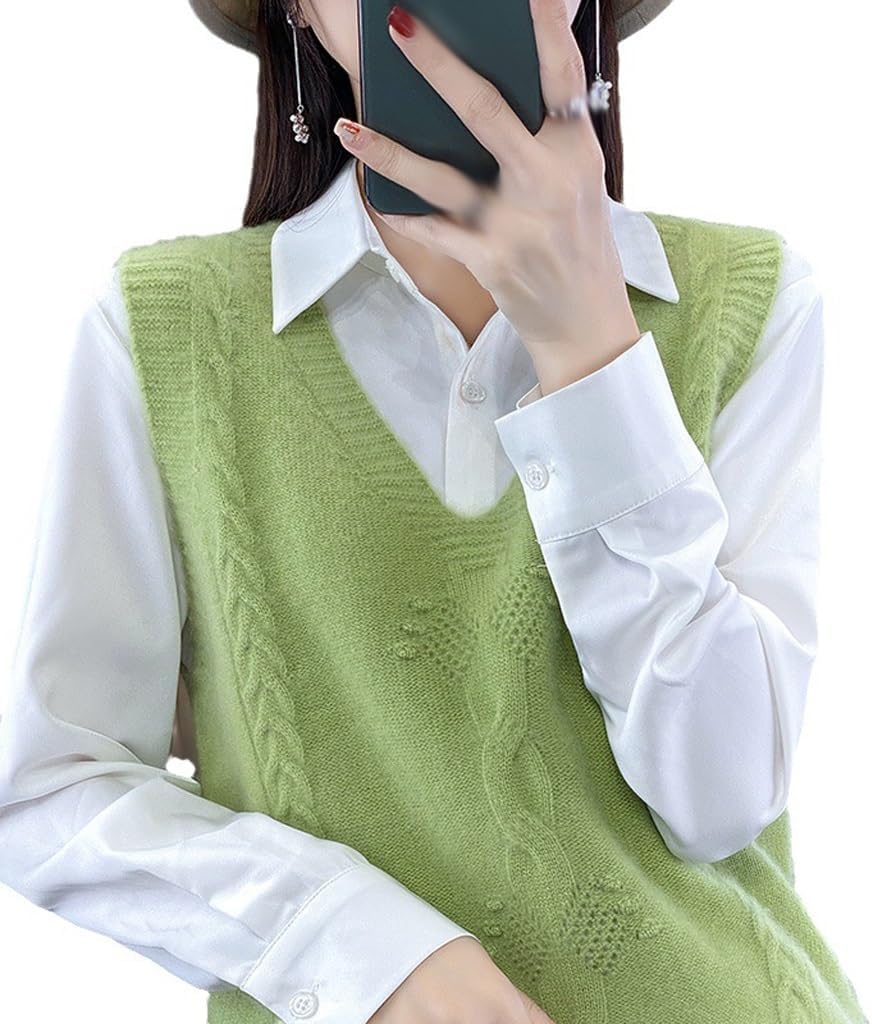 Autumn and Winter Women's Knitted Vest V-Neck Knit Undershirt Top Sleeveless Sweater