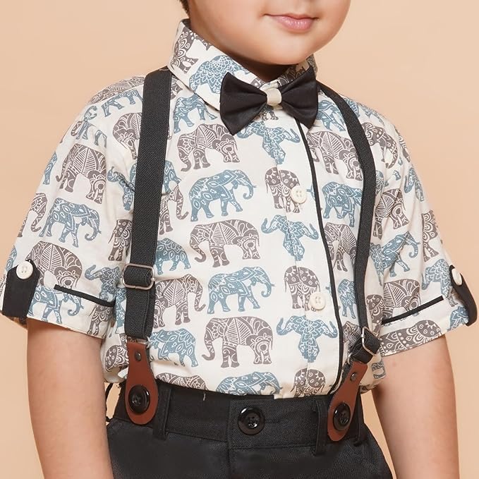 Image of AJ DEZINES Kids Casual Wear Clothing Cotton Shirt Short Set For Boys