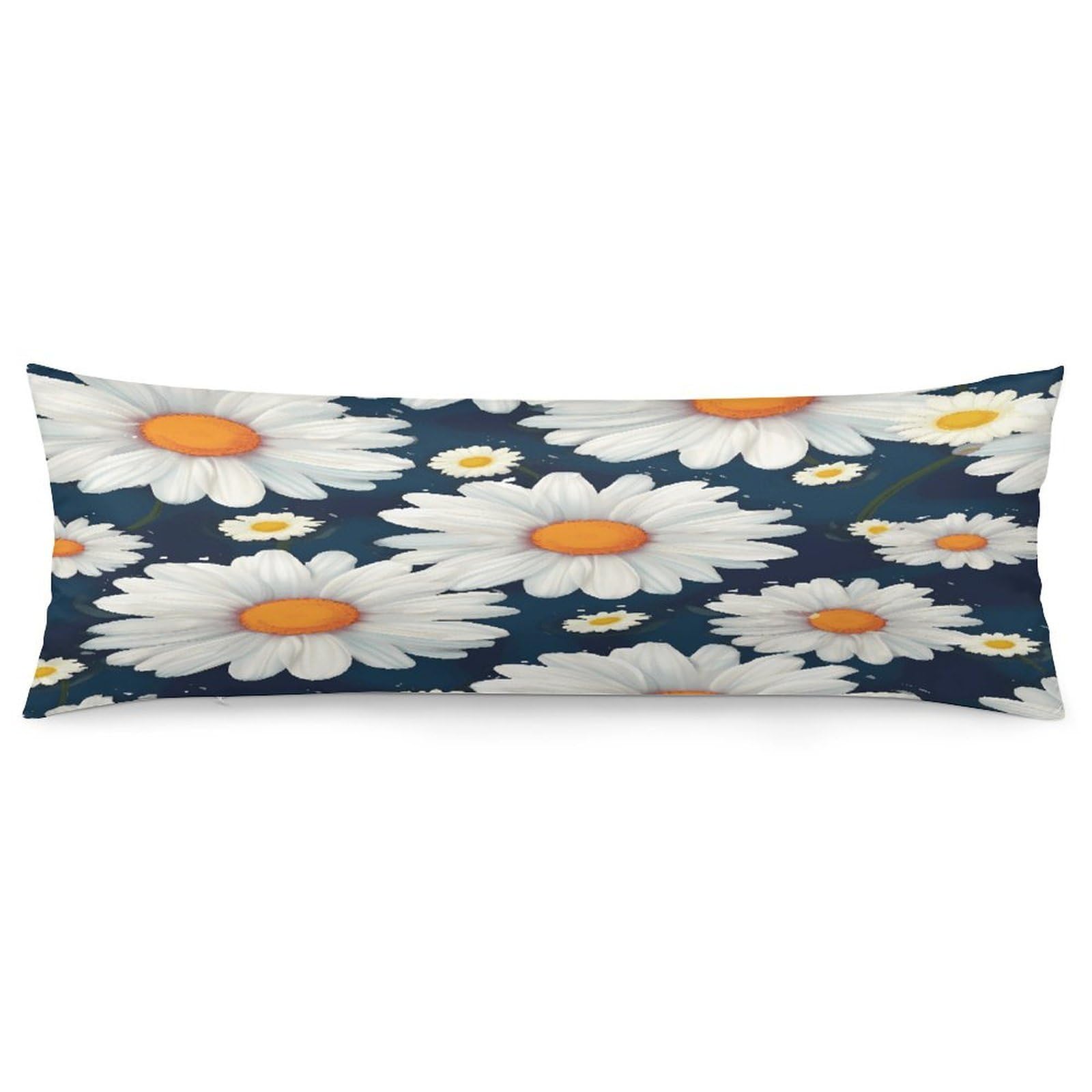 Daisy Pattern Body Pillow Cover Soft Full Long Pillow Cover Decorative Large Pillow Case Cozy Body Pillow Pillowcase Pillow Shams for Bed Sofa Couch Room Decor 18.9 X 53 Inch
