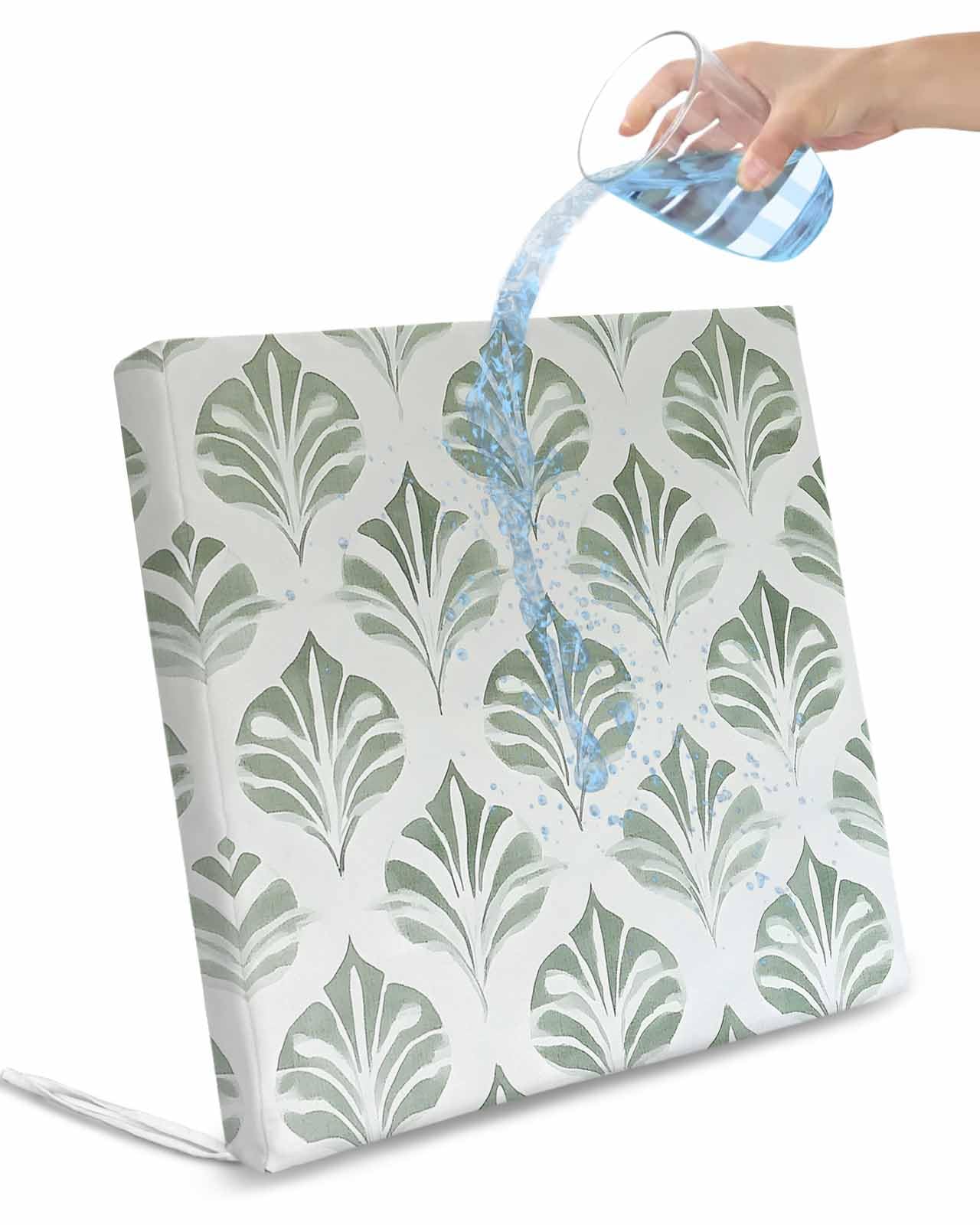 2 Pack Sage Green Botanical Waterproof Cushion Covers with Ties, Outdoor Patio Chaise Lounge Chair Seat Cushion Slip Covers Replacement(Only Cover) Watercolor Color Block Art 22