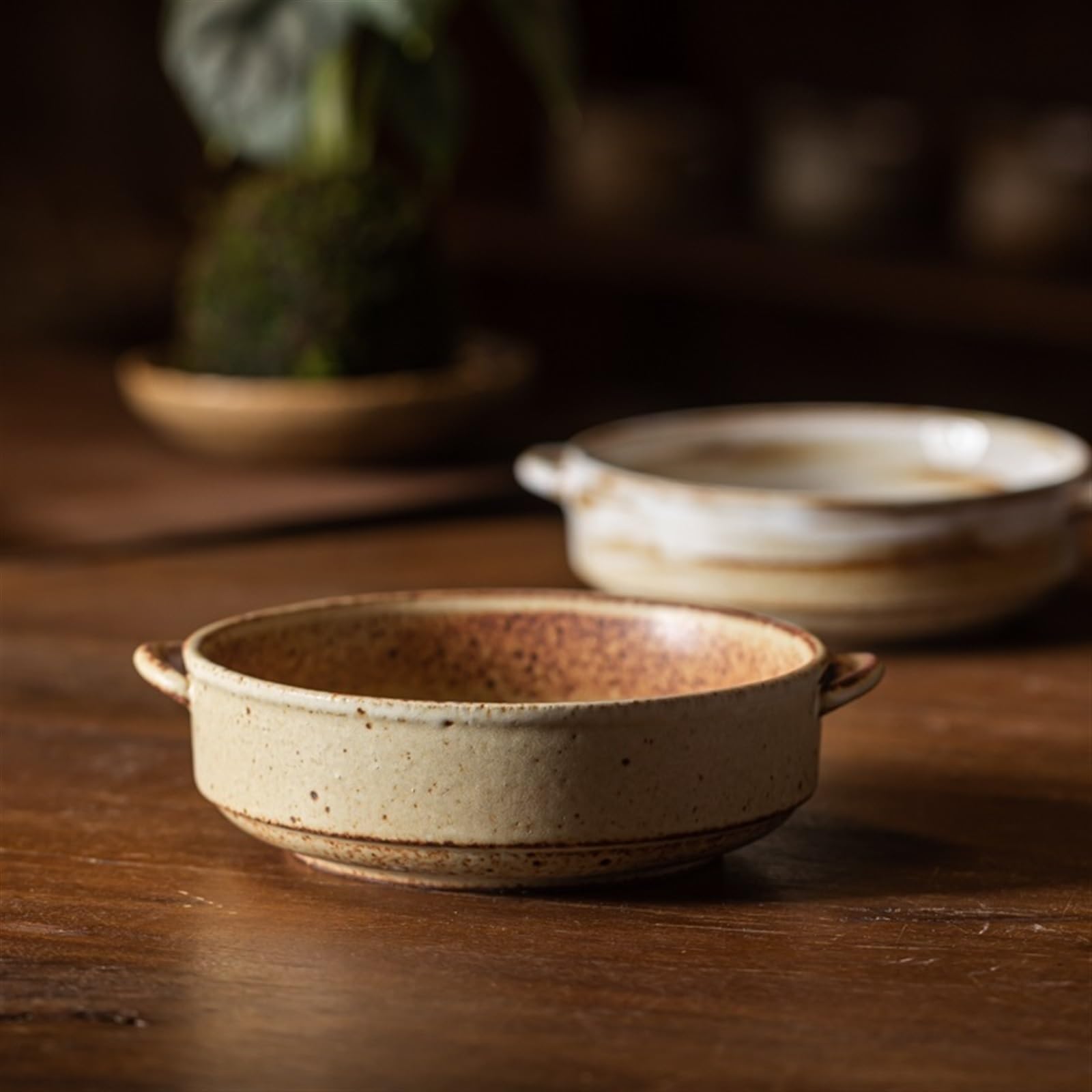 Teglie per forno Piatto fondo piccolo in ceramica ruvida con doppie orecchie, piatto da forno for microonde, ciotola for la colazione, ciotola for macedonia di frutta, piatto da dessert for tè Teglia