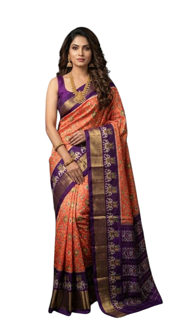 orrina trends Orrina TrendsWomen's Ikkat Digital Print Silk Attrctive Saree Elegant Handwoven Traditional Saree with Vibrant Patterns, Perfect for Festivals, Weddings, and Special Occasions-picture-53