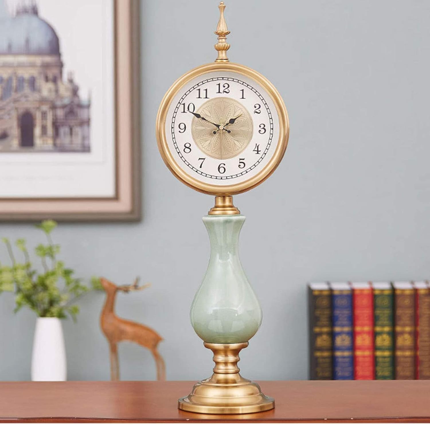 Mantel Clock Wooden Mantle Vintage Ceramics Creativity Table Battery Operated Desk,