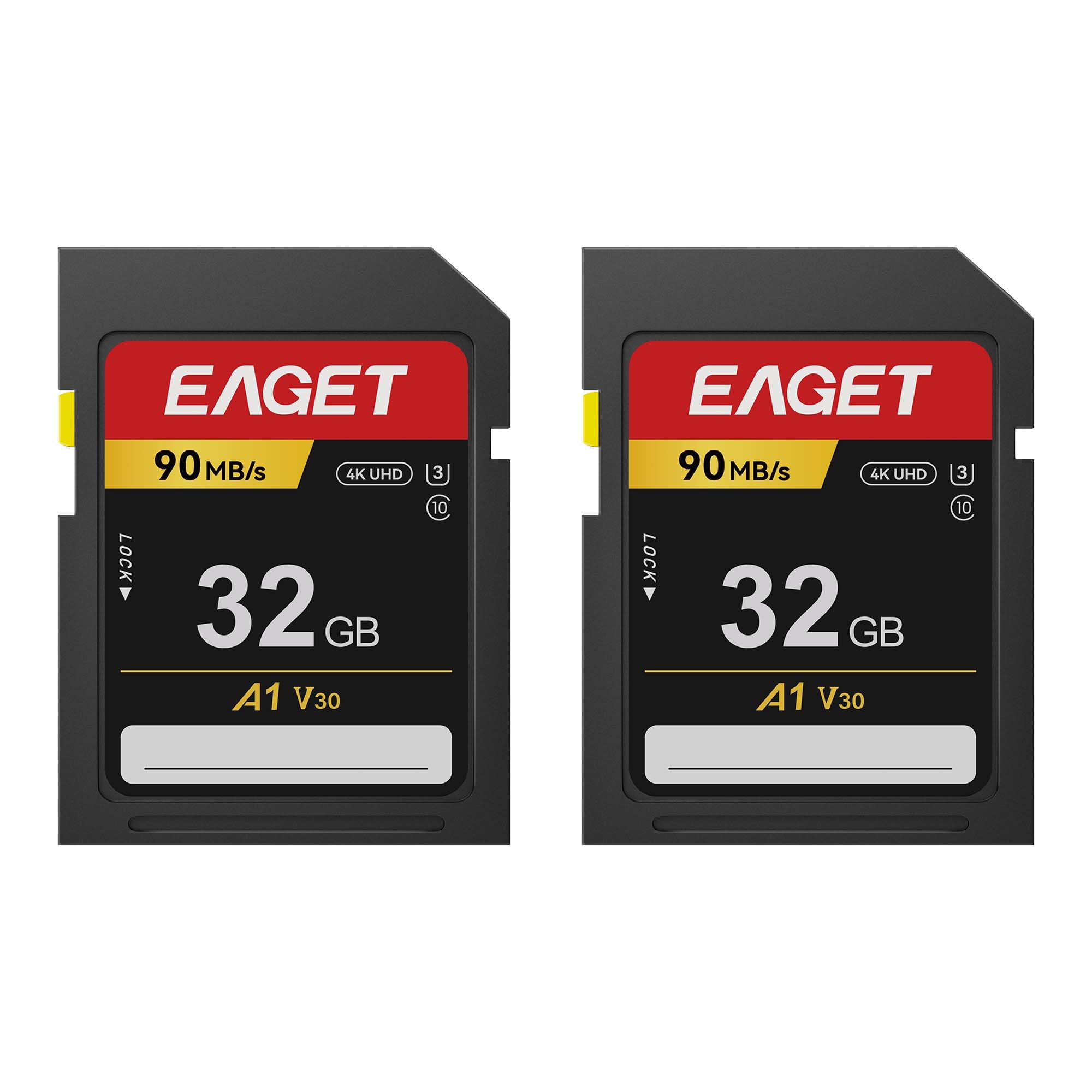 EAGET Scheda di memoria digitale sicura classe 10 U3 V30, video 4K per DSLR, fotocamere mirrorless e videocamere professionali (32 GB x 2)