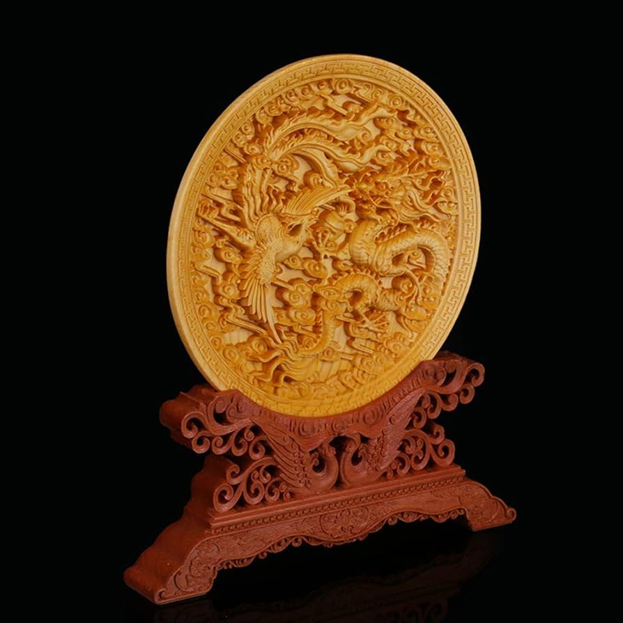 Amazon.co.jp: 開運 置物 彫工芸品 龍鳳呈祥 風水 グッズ 彫刻置物