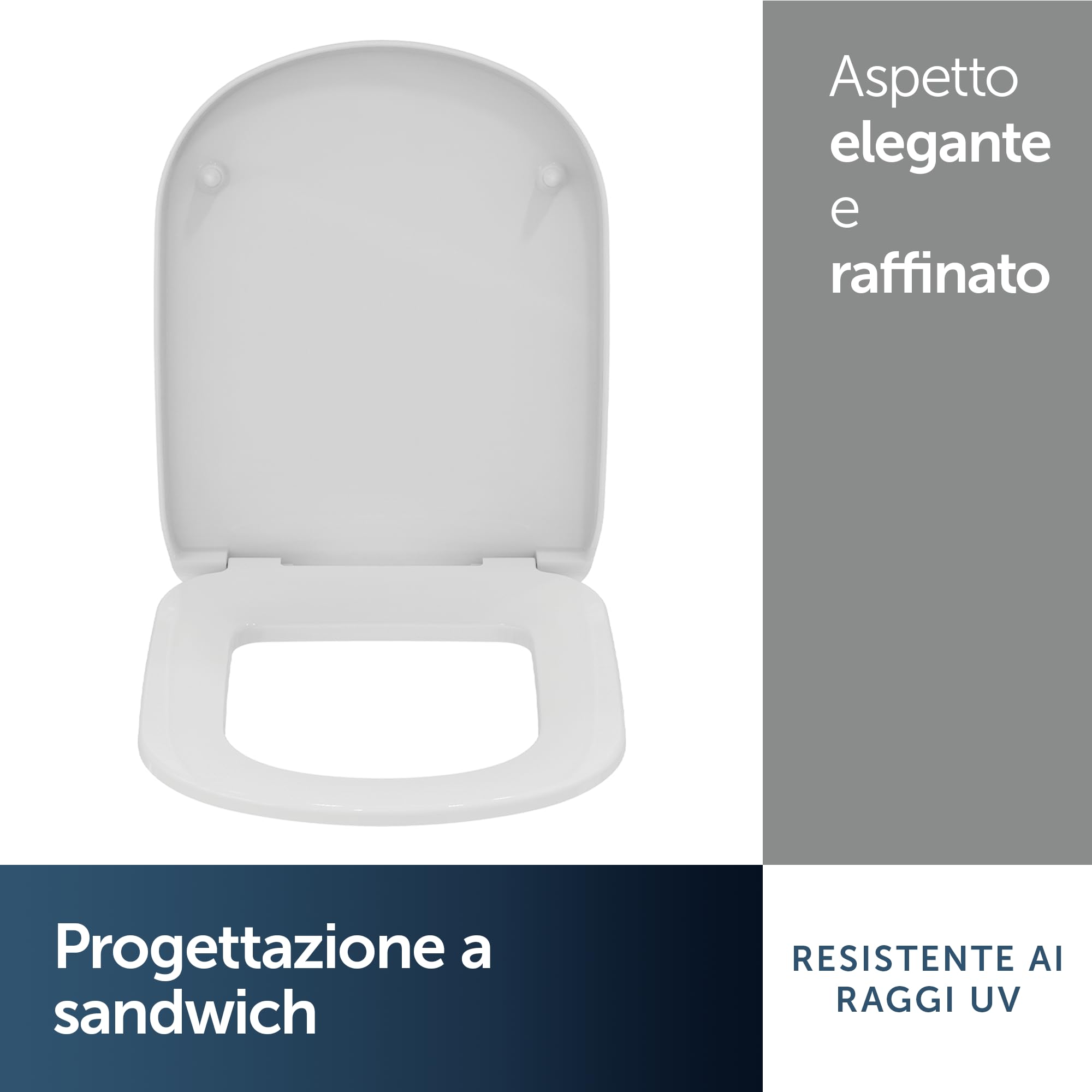 Ideal Standard Gemma 2 sedile per WC con forma a D sottile – Bianco (Alpin)