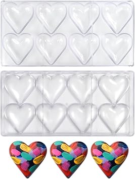 TUKE Polycarbonate (PC) Chocolate Mold - Food-Grade Plastic Candy Making Mold for DIY Handmade Desserts, Cake Decorations, Ice Cubes - Reusable Baking Tools for Home (D_ Heart)