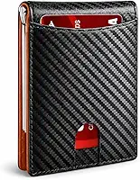 Carteira Slim Masculina Premium RFID em Alumínio e Fibra de Carbono – Porta Cartões Pop-Up, Bloqueio Anti Clonagem, Ultrafina com Clipe de Dinheiro, Design Executivo Moderno