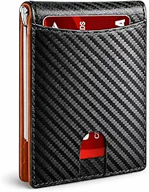Carteira Slim Masculina Premium RFID em Alumínio e Fibra de Carbono – Porta Cartões Pop-Up, Bloqueio Anti Clonagem, Ultrafina com Clipe de Dinheiro, Design Executivo Moderno