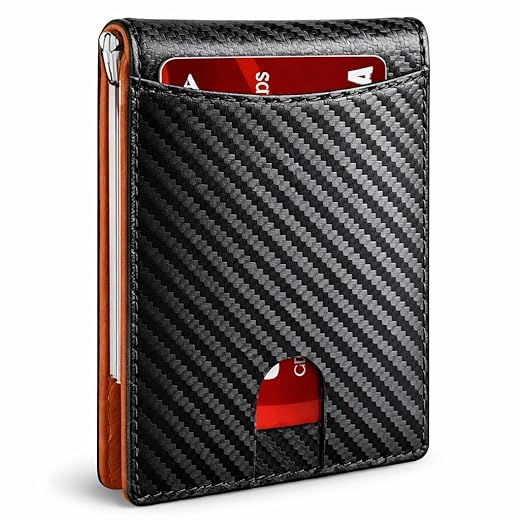 Carteira Slim Masculina Premium RFID em Alumínio e Fibra de Carbono – Porta Cartões Pop-Up, Bloqueio Anti Clonagem, Ultrafina com Clipe de Dinheiro, Design Executivo Moderno