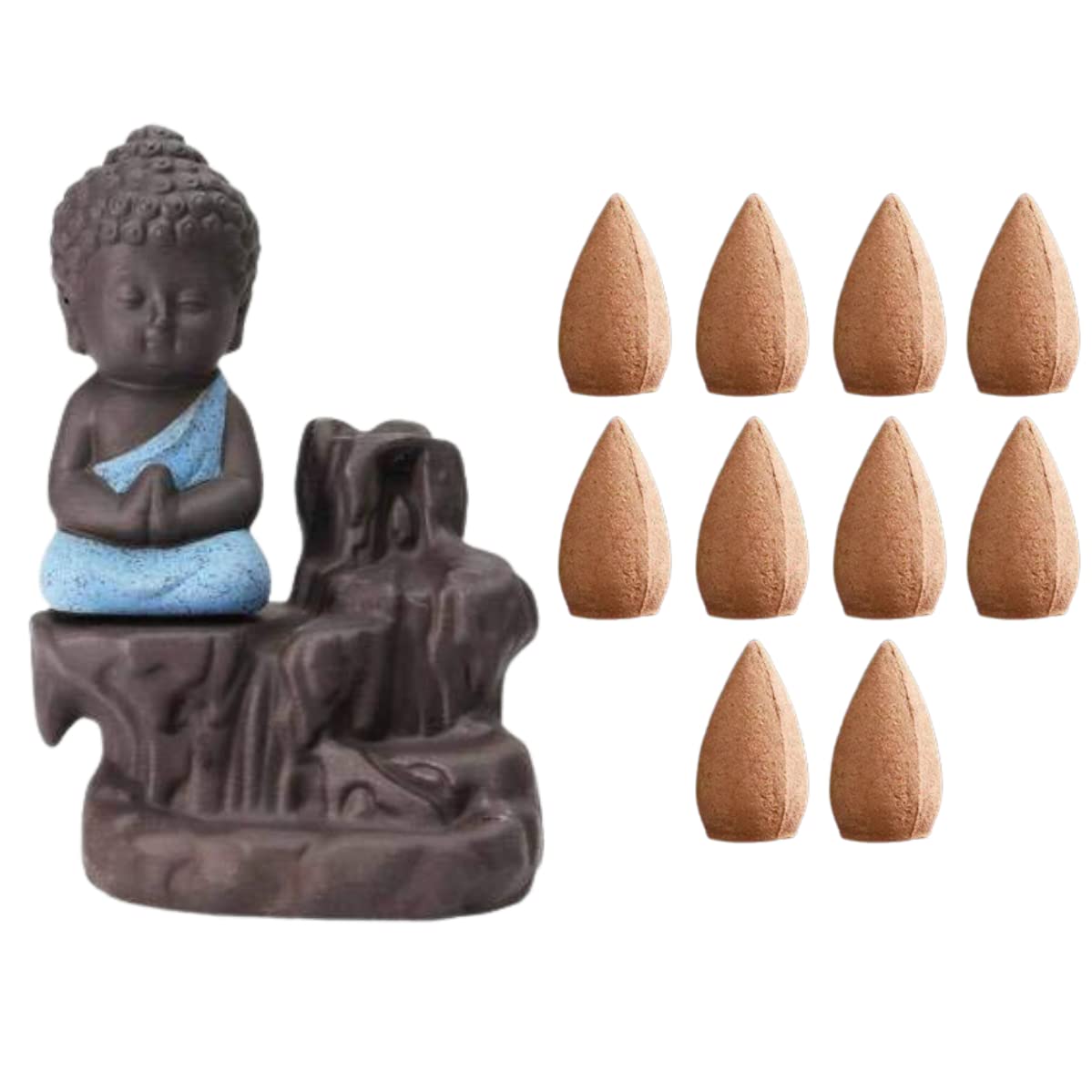 Jiyansh Creation Beautiful Handcraft Fengshui Monk Buddha Backflow Smoke Fountain for Home Décor with 10 Incense Backflow Incense Cones Stick Holder Buddha items for Home-Dhoop-Fountain- Showpiece for Home Décor-Small Gifts Items Blue, Size-12cm (B09SLX7Q9C) Amazon Price History, Amazon Price Tracker
