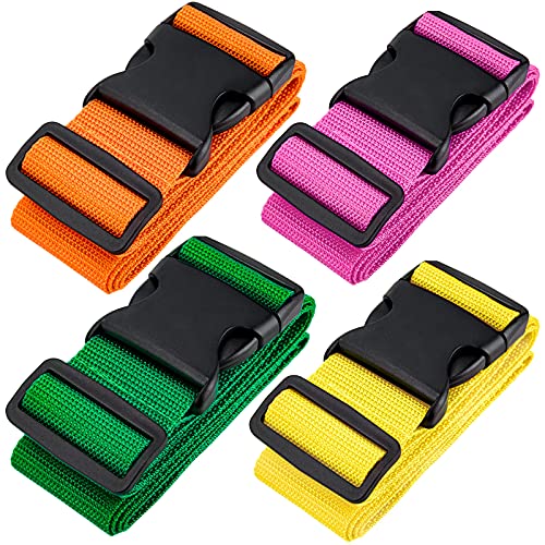 Polegas 4 Stück Koffergurt Premium Gepäckgurt Koffergurt Set Einstellbare Kofferband rutschfest Gepäckband 5x200 cm 4 Leuchtende Farben Cover