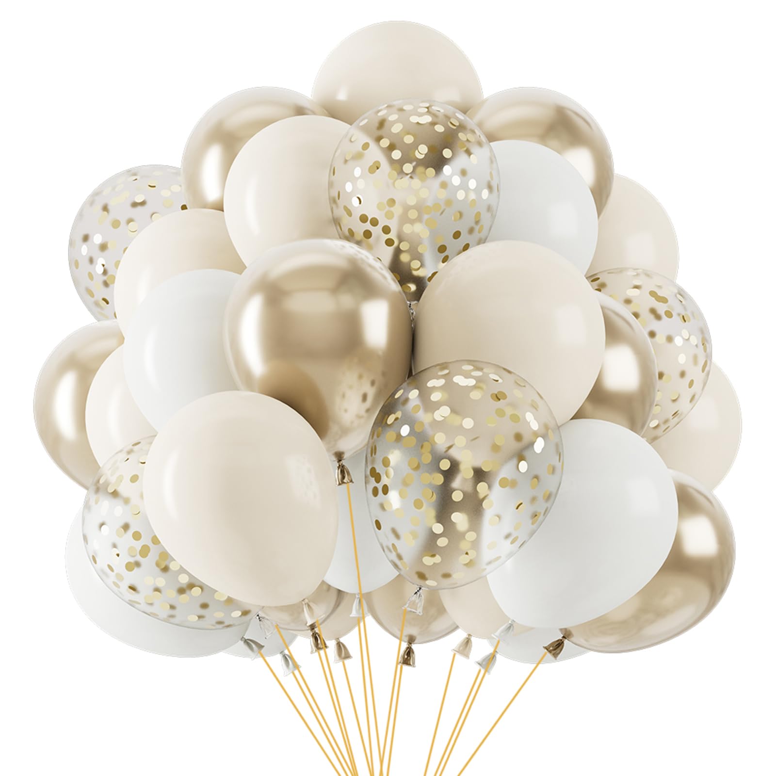 White and Gold Balloons, 12Inch Birthday Balloons with Metallic Gold Cream Balloons Gold Confetti Balloons Helium Balloon for Boho Golden Wedding Graduation Baby Shower Engagement Party Decorations