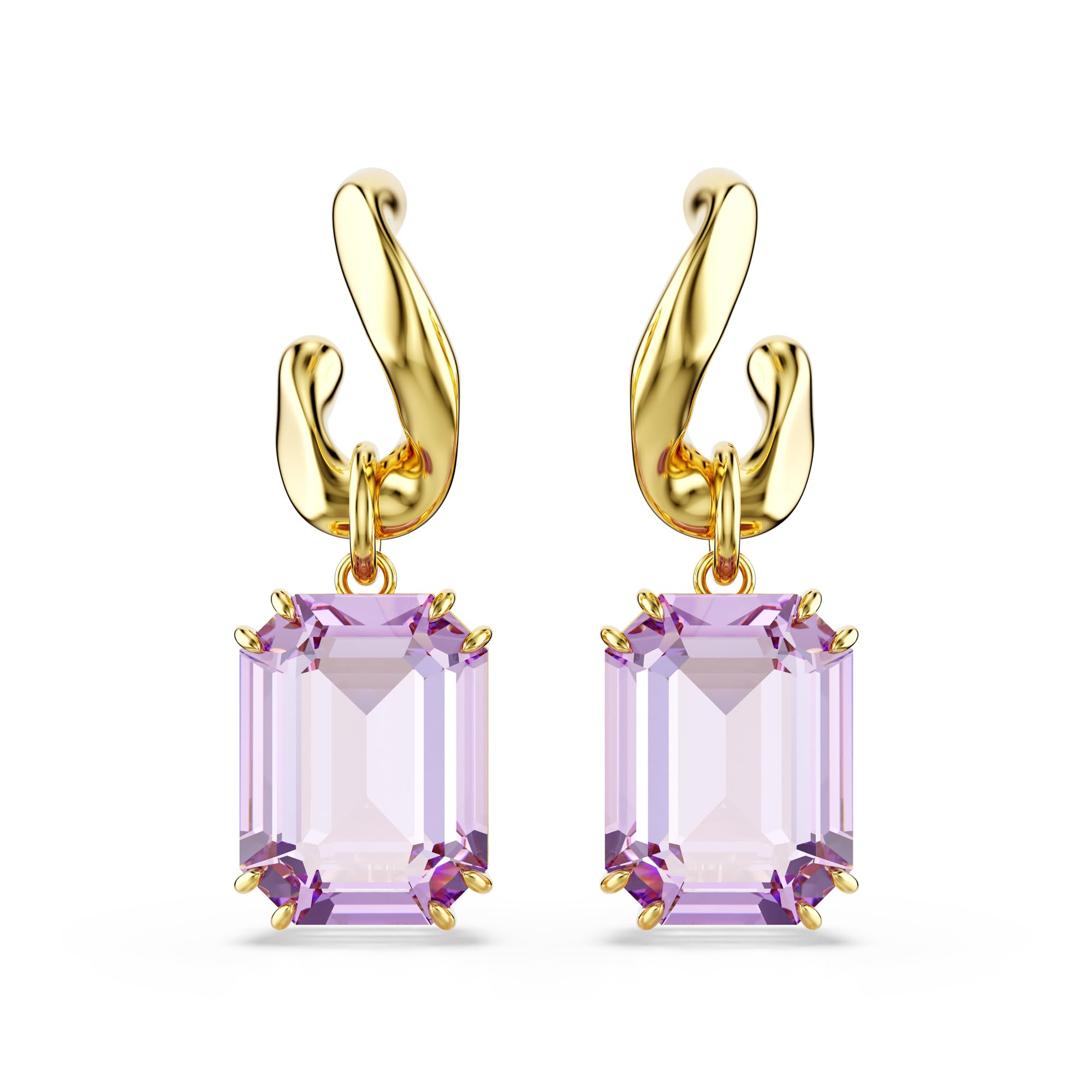 Swarovski Millenia drop earrings Octagon cut Purple Gold-tone Finish