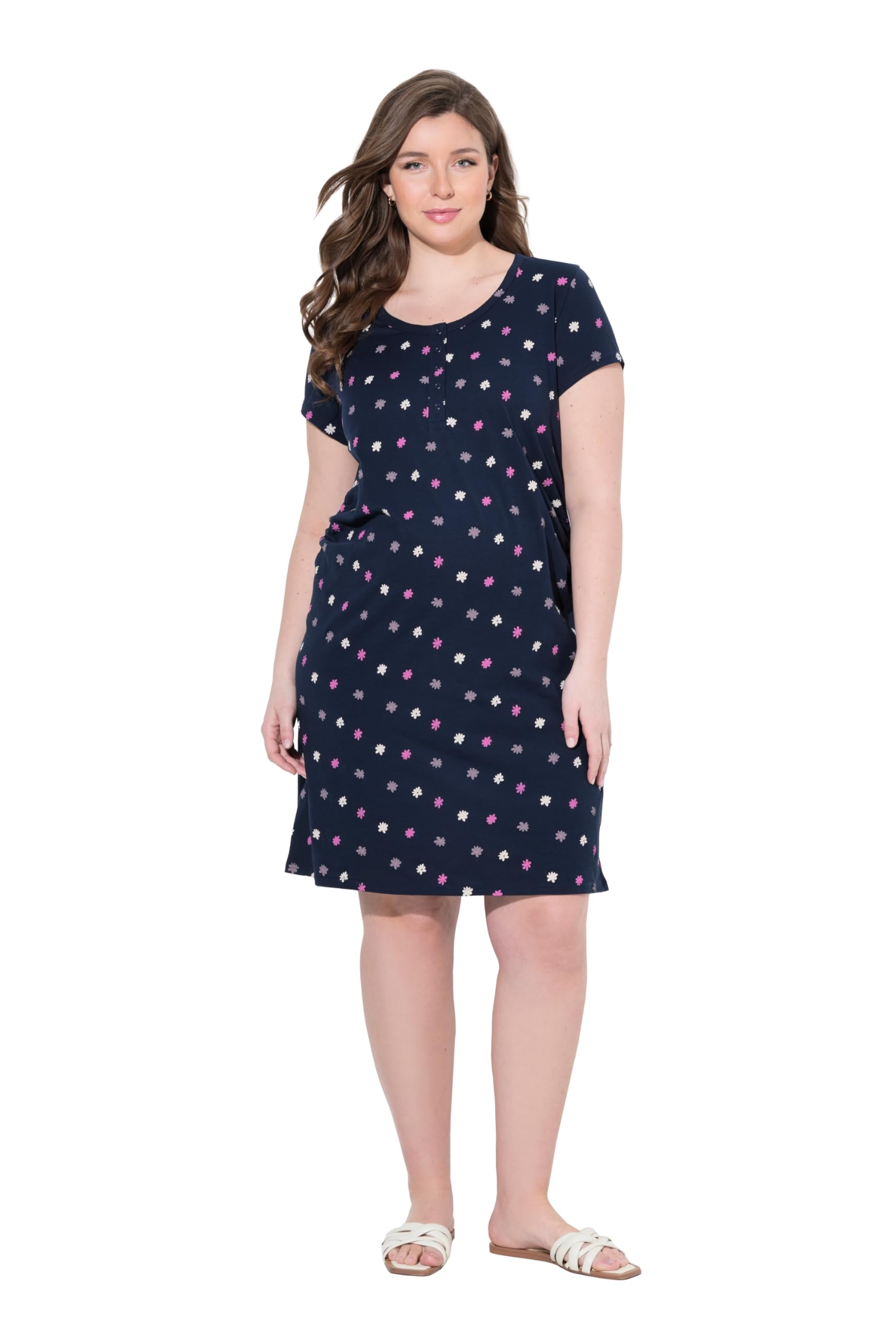 Ulla Popken Damen große Größen Übergrößen Plus Size Mama-Jerseykleid, Raffung, Halbarm, 853591