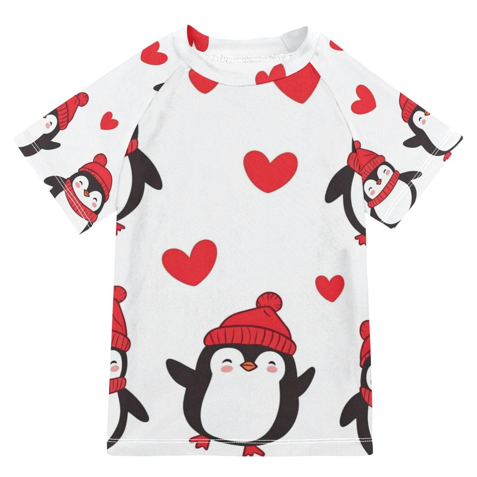 Jucciaco Boys Swimsuit Penguin Love Cute Red Sunscreen Kids Sun Rashguard Short Sleeve T-Shirts Swimwear Sets UPF 50+