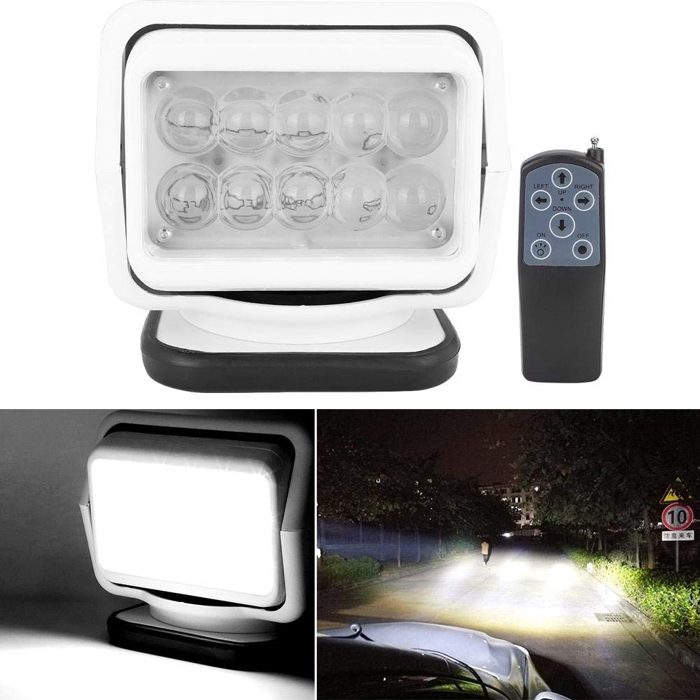 Projecteur LED, projecteur de voiture télécommandé 12V 50W, projecteur de travail rotatif à 360 degrés étanche IP56, éclairage longue portée avec base magnétique pour camions, navires, excavatrices