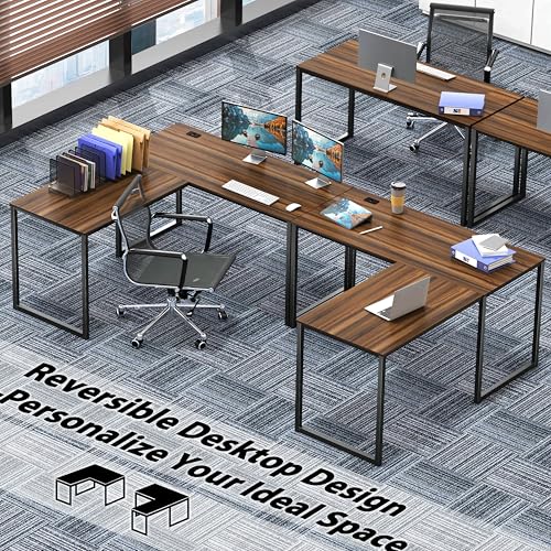 Image of SHW Mission 55 x 60 Inches L-Shape Home Office Computer Desk, Walnut