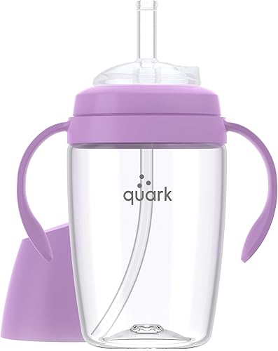 Quark BuubiBottle Sip - Vaso sorbo para niños pequeños con asas y popote de transición para bebé, apertura de boca ancha fácil de limpiar, apto para