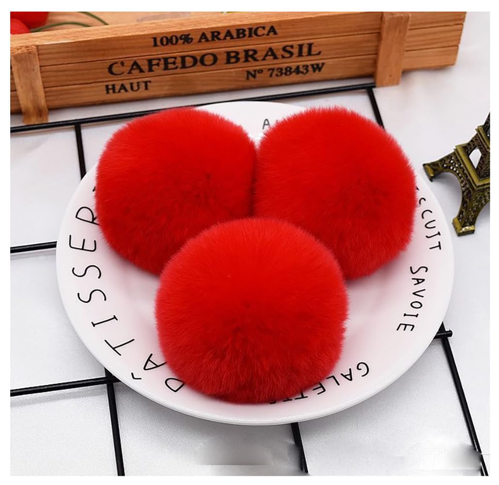 Grand pompon fausse fourrure rouge 8cm aspect moelleux premium