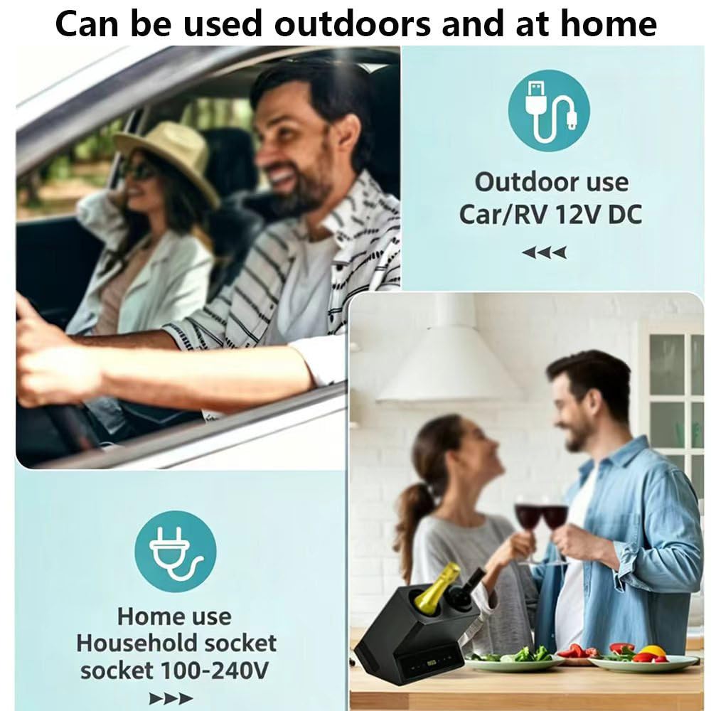 Enfriador De Vino EléCtrico para Dos Botellas, con Control Digital De Temperatura (5-18 °C) Y RefrigeracióN Continua De 24 Horas; PortáTil, Ideal para Cocina, Coche O Autocaravana