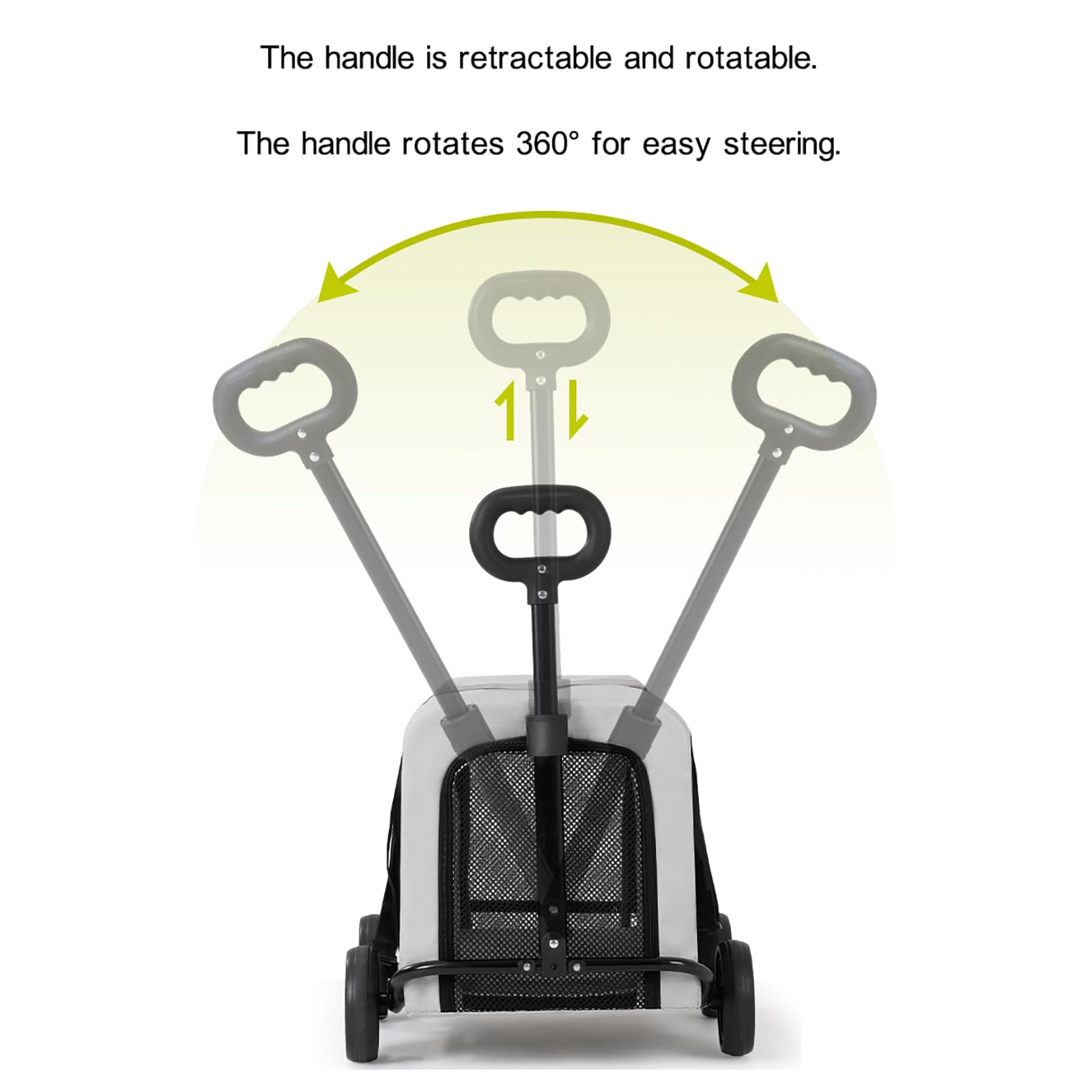 Sac De Transport pour Chat à roulettes, Sac De Transport Amovible avec Bol Et Tapis, Chariot RéTractable Et Pivotant, Parfait pour Voyager en Voiture, en Train Ou en Avion (Gray)