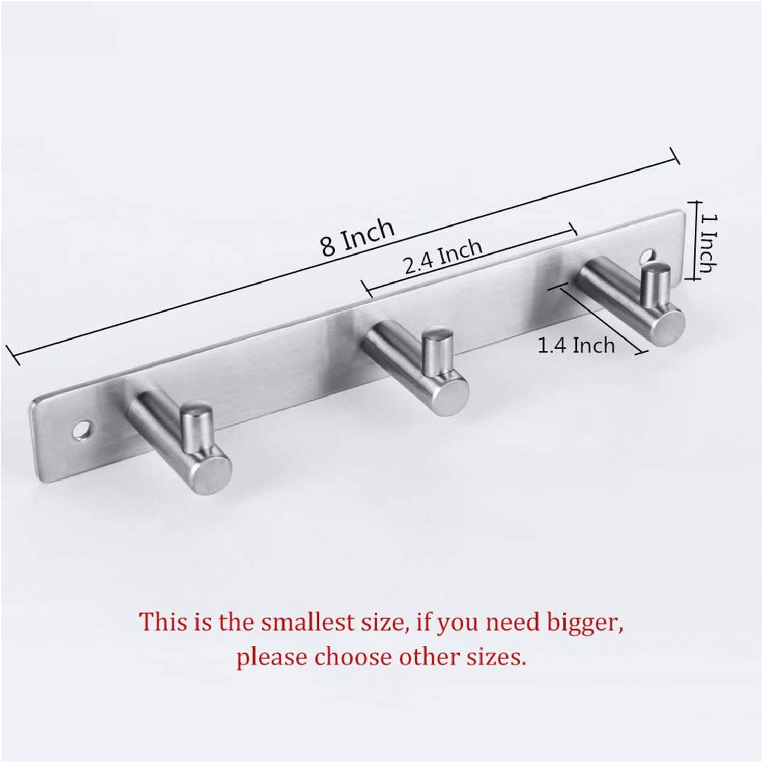 HI HOMEIDEAS Coat Hook Rack Wall Mounted 8-Inch SUS304 Stainless Steel Brushed Nickel Towel and Key Hook Rail 3 Hooks