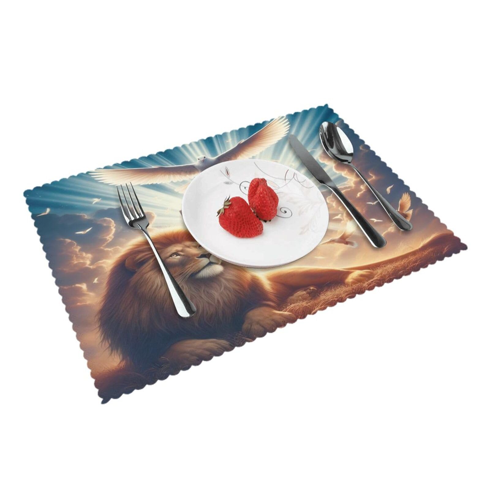 Cross Lion Dove of Peace Placemats Set of 4 Print Table Mats Place Mats Table Decor for Kitchen Dining 12X18 in
