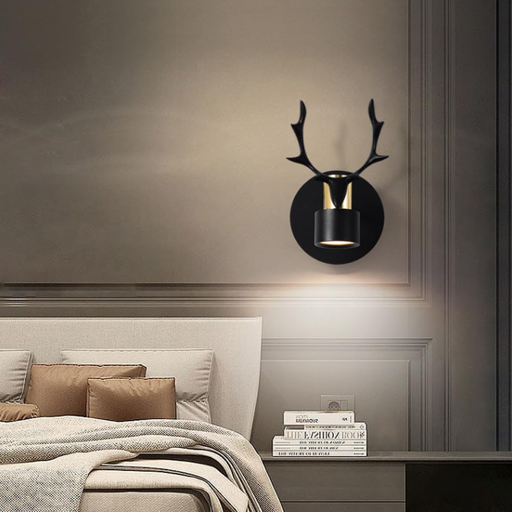 Mini Picture Light Fixture Black - Wall Mount Spotlight Indoor Modern Minimalist Accent Lighting Sconce, Antler Design Artwork Wall Lamps, Hardwired Connection, Non-Dimmable, MR16 Socket