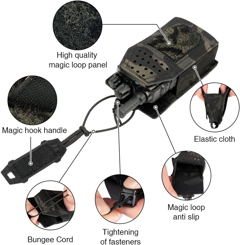Tactical Radio Holster Molle Radio Pouch Universal Radio Holder For Walkie Talkie Motorola BaoFeng UV-5R BF-F8HP Adjustable Storage Rifle Magazine Pouch(camo black)